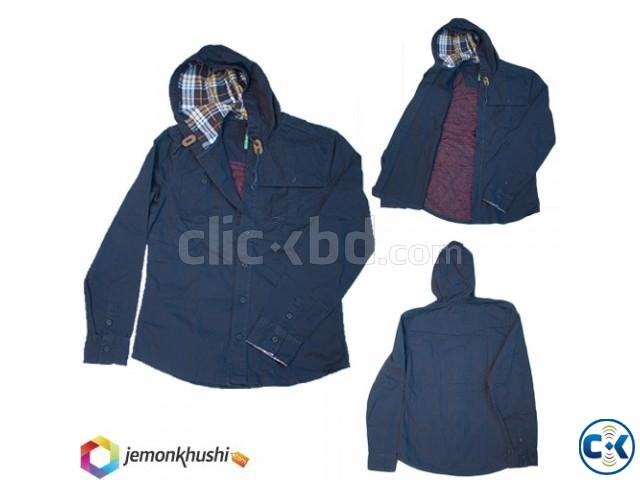 Defecto Navy Blue Hooded Shirt large image 0