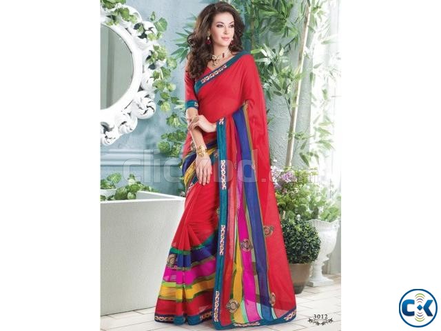 Fascinating red cotton designer saree large image 0