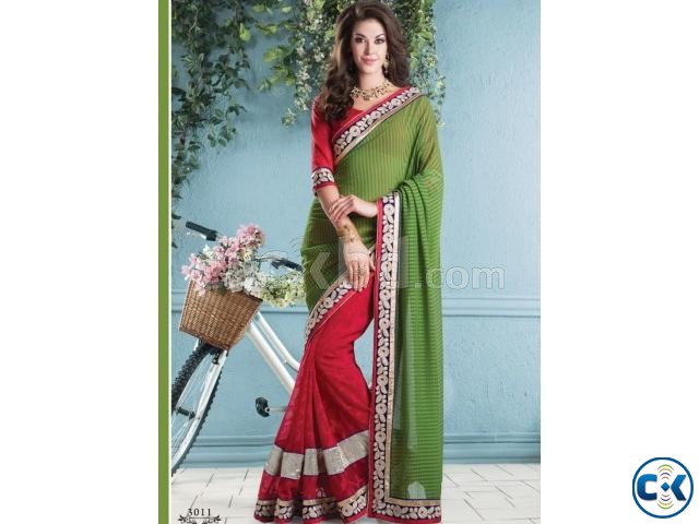Alluring red green chiffon saree large image 0