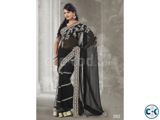 Classy black georgette party wear net saree