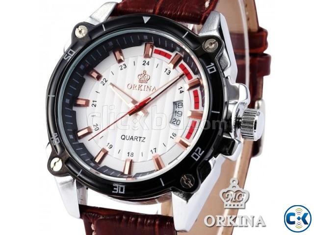 ORKINA Coffee Leather Mens Quartz Wrist Watch large image 0