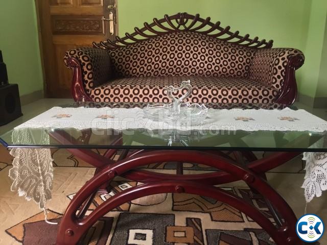 5 seater wooden sofa with center table large image 0