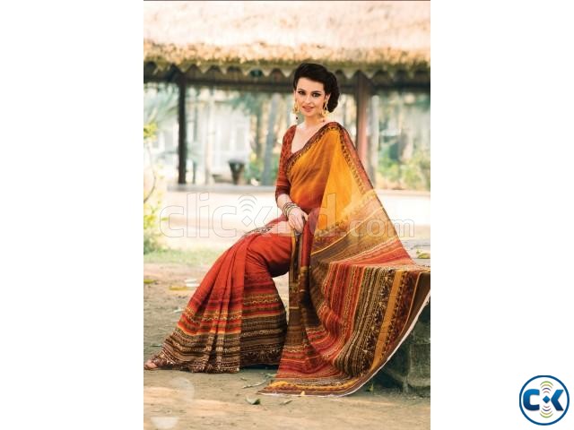 Multi-colour printed tussar saree in printed pallu large image 0