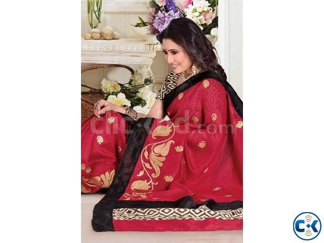 Marron tussar silk weaved saree in black saree border large image 0