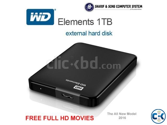 WD Elements portable hard drive with free HD movies large image 0