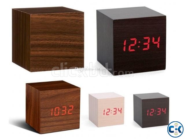 Cube USB Wood Wooden LED Digital Office Clock large image 0