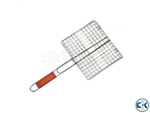 BBQ Grill Net With Wooden Handle Fish Meat Barbecue large image 0