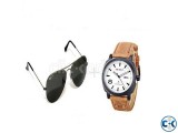Combo Of Curren Watch Ray-Ban Sunglasses