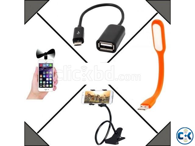 Combo of Mobile Fan USB Light Mobile Stand OTG Cable large image 0