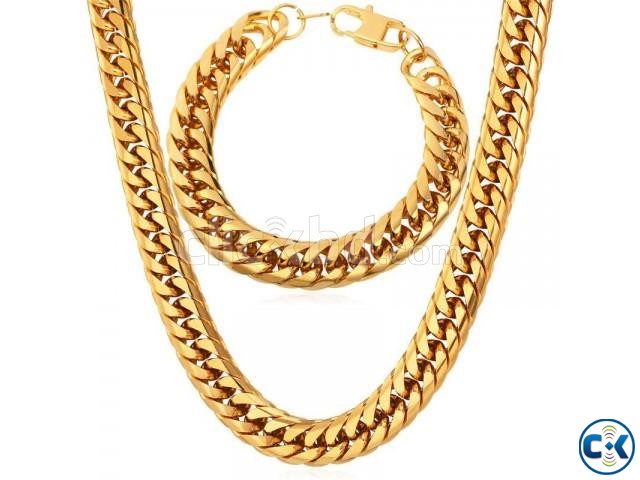 Gold Plated Chain Necklace Bracelet Set Fashion Men Jewelry large image 0