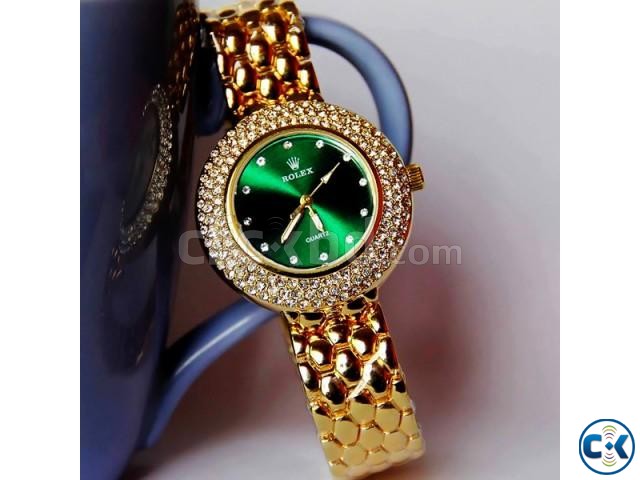 Rolex Green Diamond Stone Ladies Dialer large image 0