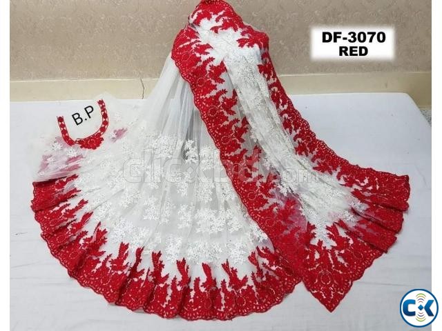 Beautiful Off White with Red Paar Net Embroidery Saree-AMI18 large image 0