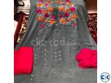 Unstitched Three Piece embroidery Ash Color Salwar kameez fo