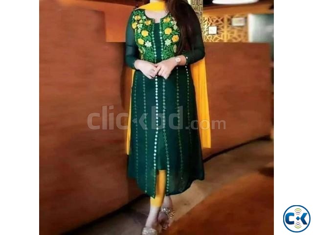 Unstitched Deep Green Georgette Kurti for Women large image 0