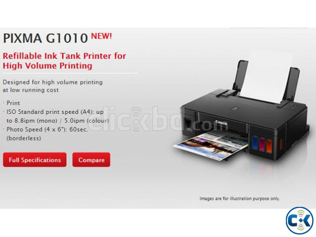 Canon Pixma G1010 Refillable 4-Color Ready Ink Tank Printer large image 2