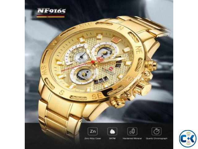 NAVIFORCE Golden Stainless Steel Chronograph Watch For Men large image 1