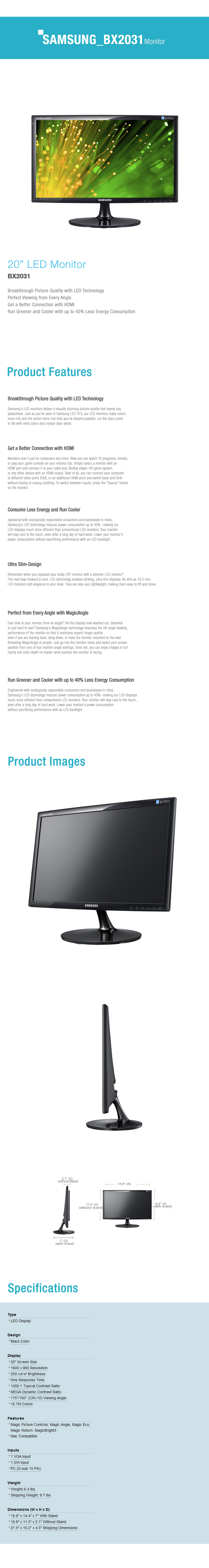 SAMSUNG BX2031 Glossy Black 20 5ms LED BackLight large image 0