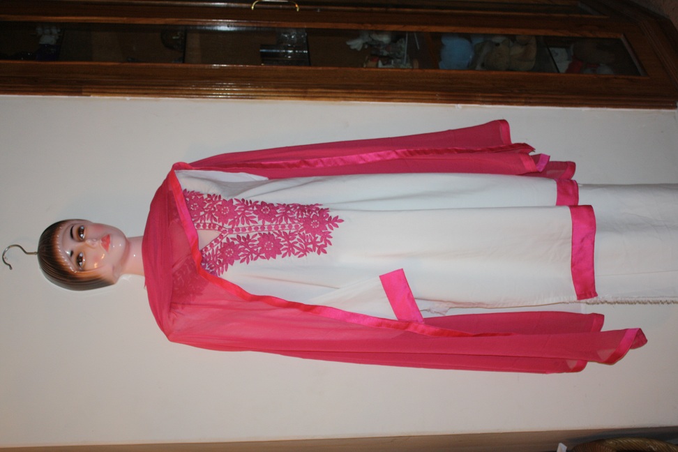 White kashmilan Kameez with Pink Embroidery. large image 0