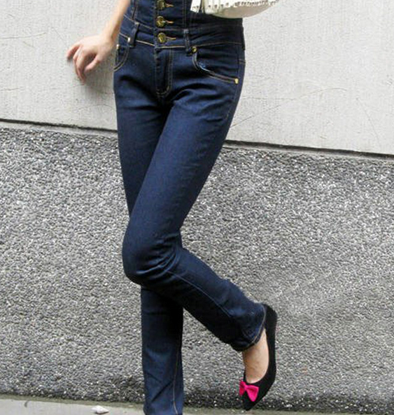 Women s High Waist Single-breasted Tight Boot Cut Jeans Pa large image 1