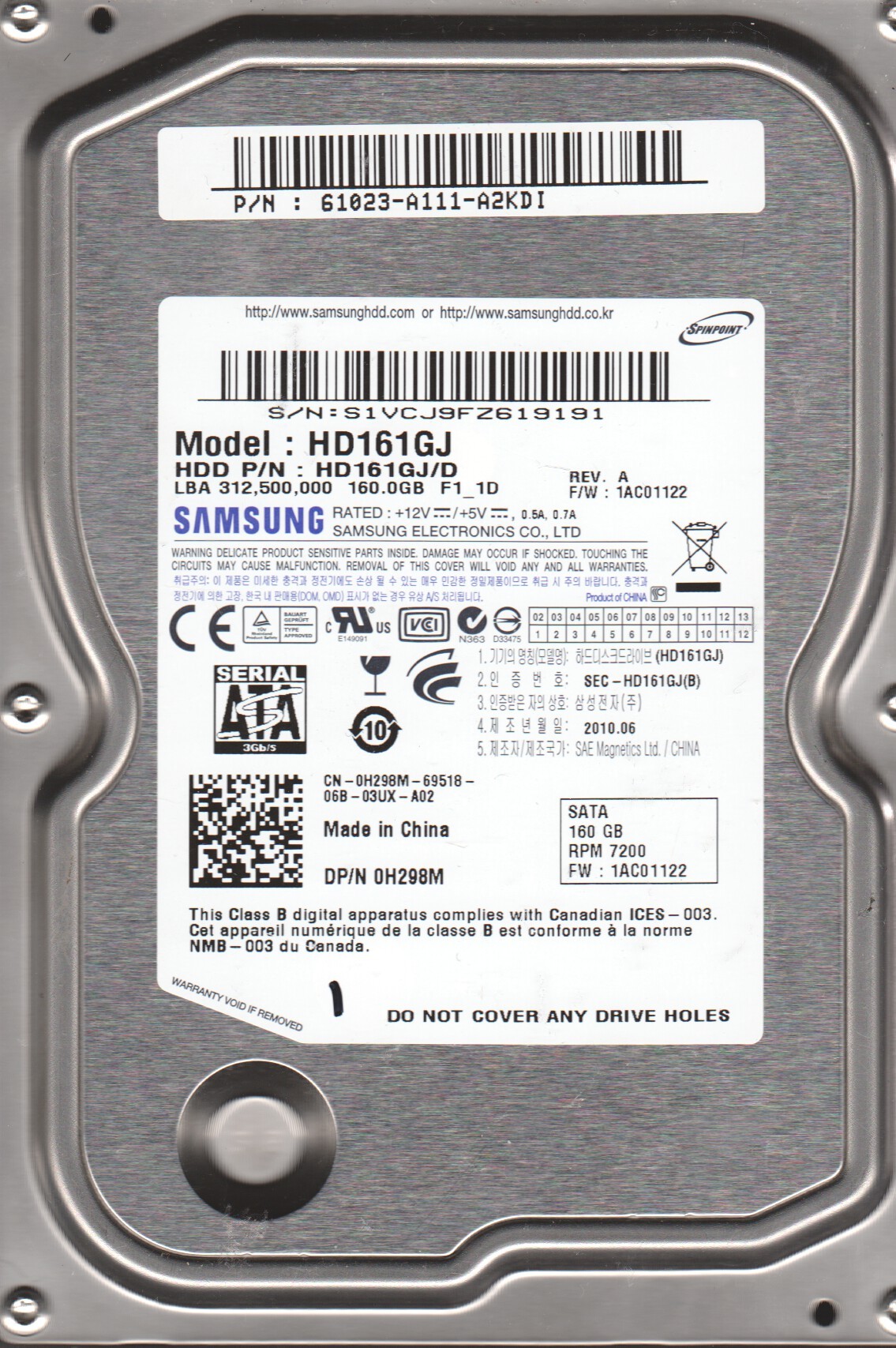 Samsung HD161GJ internal 160 GB 7200rpm Hard disk large image 0