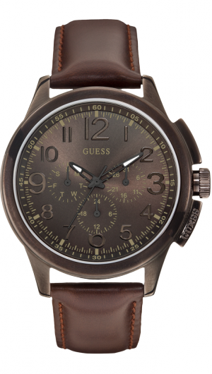 GUESS Watch Men s Brown Leather Strap 46mm large image 0