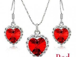 White Gold Plated red crystal heart Jewelry Set