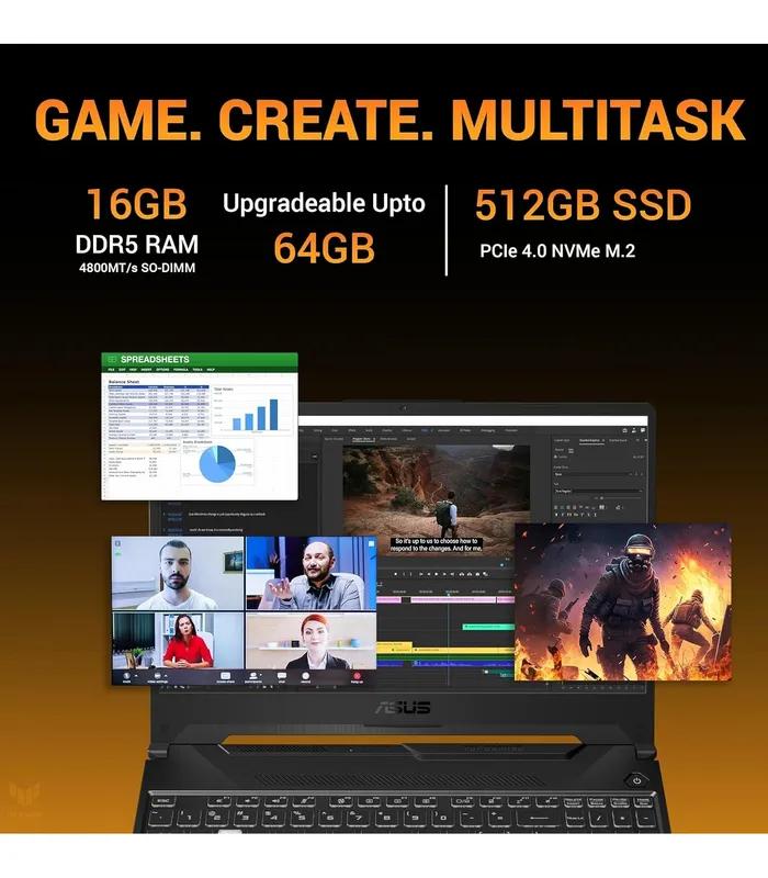 Asus TUF Gaming A15 FA506NCQ Ryzen 7-170 RTX 3050 4GB Graphics (Graphite Black, 512GB SSD, 16GB DDR5 RAM) 15.6" FHD Gaming Laptop- thumbnail #5
