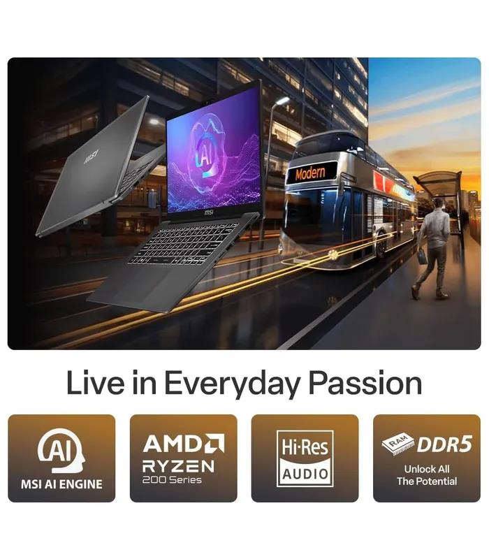 MSI Modern A15 AI F2HMG Ryzen 7 250 (Platinum Gray, 512GB SSD, 16GB DDR5 RAM) 15.6" FHD Laptop- thumbnail #5