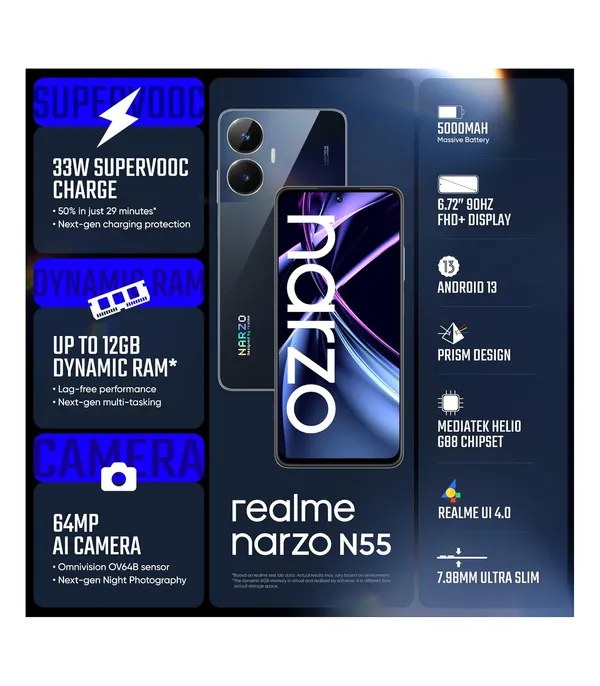 Realme narzo N55 (128GB Storage, 6GB RAM) 33W Segment Fastest Charging- image #2