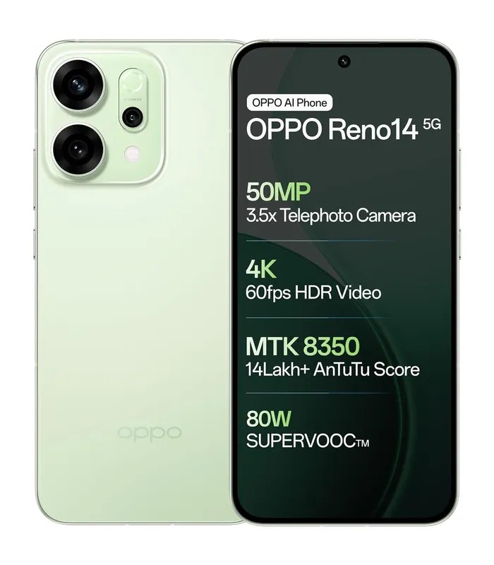 Oppo Reno14 5G (Mint Green, 256GB Storage, 12GB RAM)- image #1