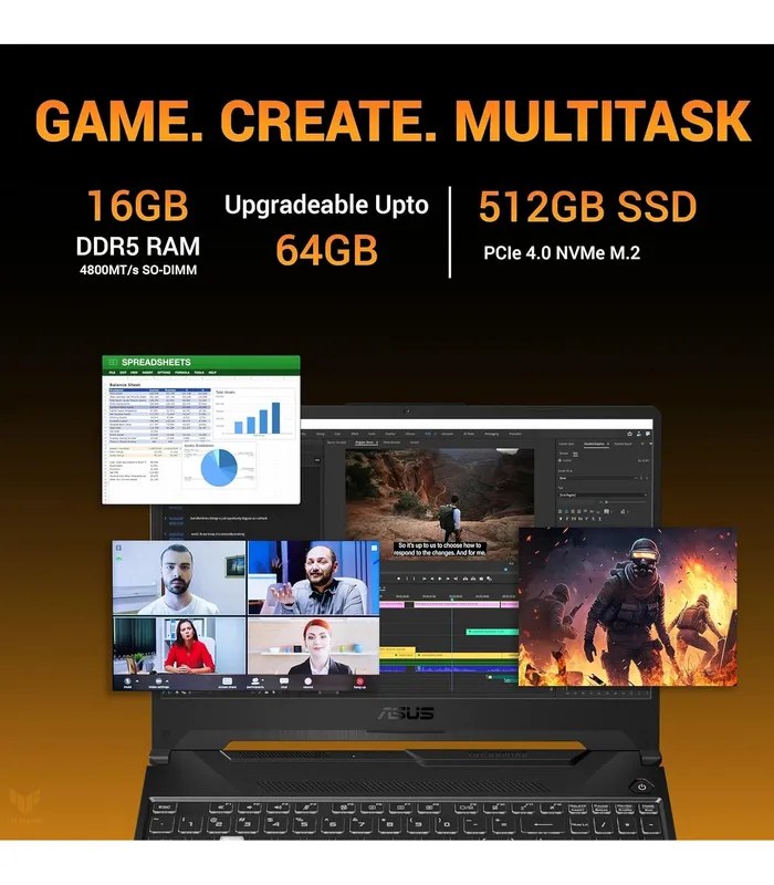 Asus TUF Gaming A15 FA506NCQ Ryzen 7-170 RTX 3050 4GB Graphics (Graphite Black, 512GB SSD, 16GB DDR5 RAM) 15.6" FHD Gaming Laptop- image #5