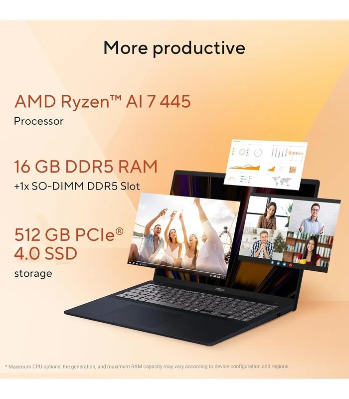 Asus Vivobook 16 M1607GA Ryzen AI 7 445 (Quiet Blue, 512GB SSD, 16GB DDR5 RAM) 16 inch WUXGA Laptop- image #2