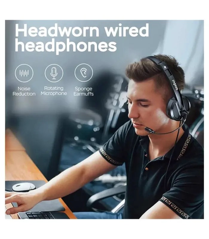 Rapoo H101 Wired Stereo 3.5mm Headphone Black- image #2