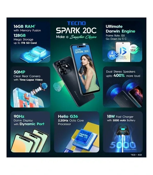 TECNO SPARK 20C (Gravity Black, 128GB Storage, 8GB RAM)- image #2