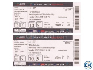T20 WC Bangladesh Vs West Indies 2 tickets