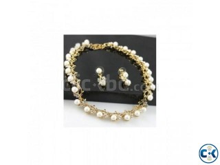 Gold Plated Cream Pearl and Rhinestone Crystal Bridal Neckla