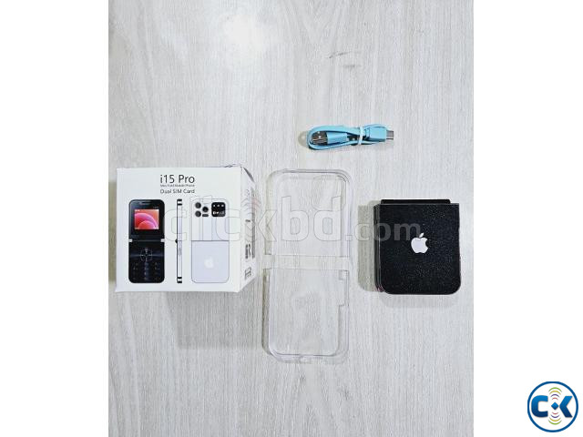 i15 Pro Flip Fold Phone Dual Sim With Cover Black | ClickBD image 2