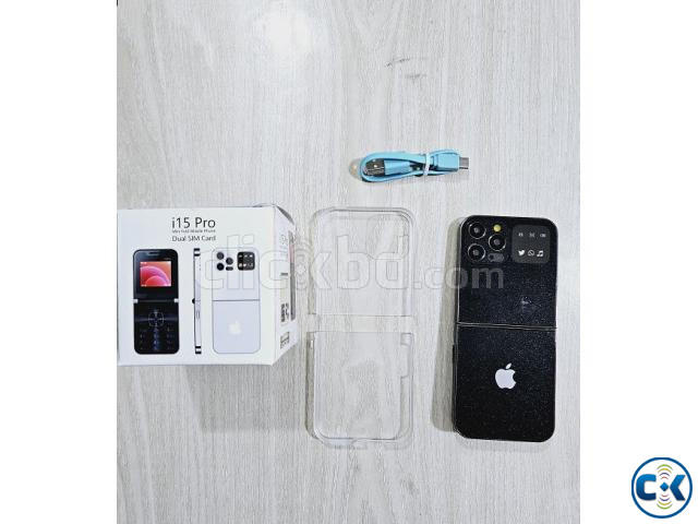 i15 Pro Flip Fold Phone Dual Sim With Cover Black | ClickBD image 3