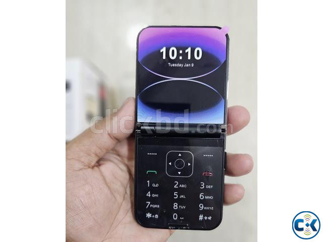 i15 Pro Flip Fold Phone Dual Sim With Cover Black | ClickBD image 4