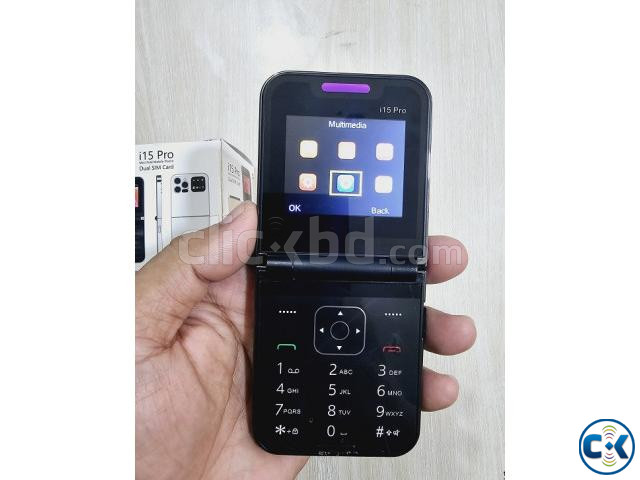 i15 Pro Flip Fold Phone Dual Sim With Cover Black | ClickBD image 5