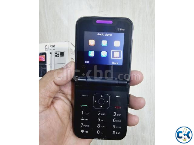 i15 Pro Flip Fold Phone Dual Sim With Cover Black | ClickBD image 2