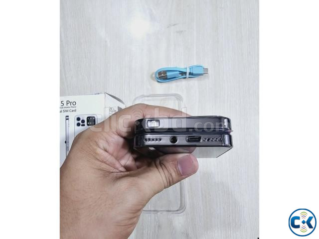 i15 Pro Flip Fold Phone Dual Sim With Cover Black | ClickBD image 3