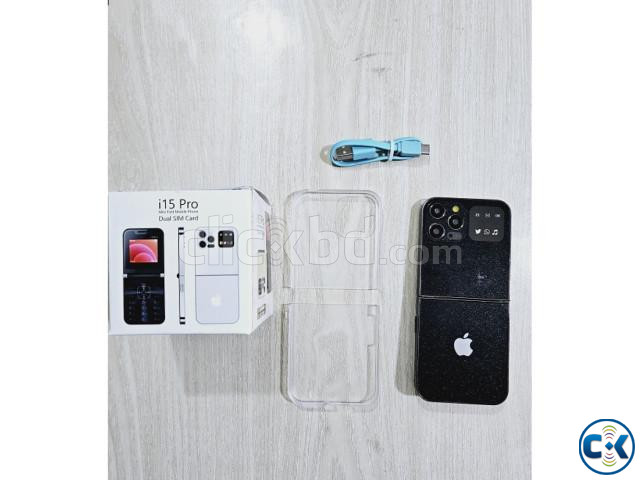 i15 Pro Flip Fold Phone Dual Sim With Cover Black | ClickBD image 4
