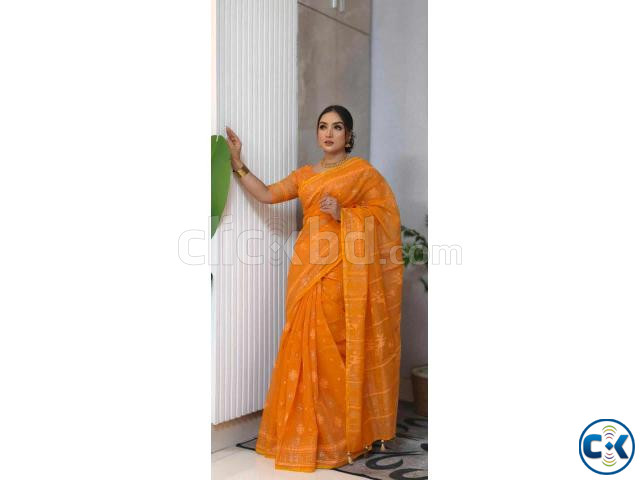এক্সক্লুসিভ জামদানী মোটিভ স্কিন প্রিন্ট শাড়ি large image 1
