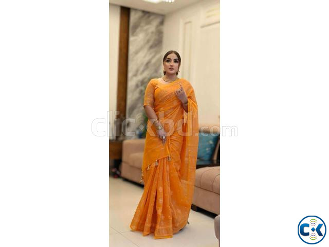 এক্সক্লুসিভ জামদানী মোটিভ স্কিন প্রিন্ট শাড়ি large image 2