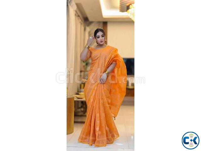 এক্সক্লুসিভ জামদানী মোটিভ স্কিন প্রিন্ট শাড়ি large image 3