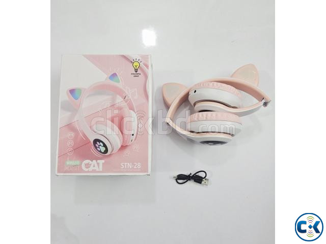SNT28 Cat Bluetooth Headphone With LED Light Pink large image 1