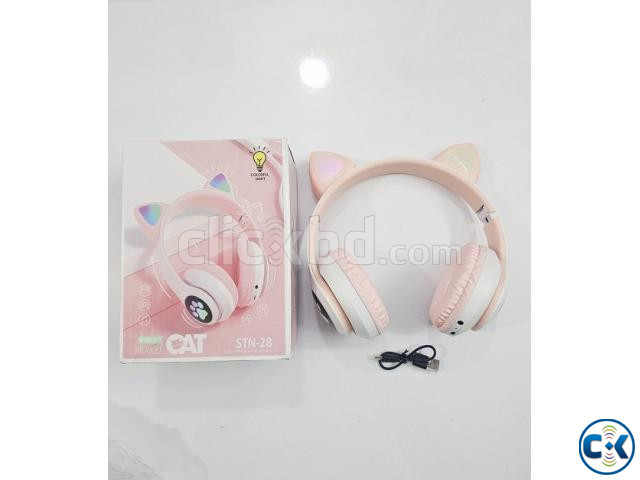 SNT28 Cat Bluetooth Headphone With LED Light Pink large image 4