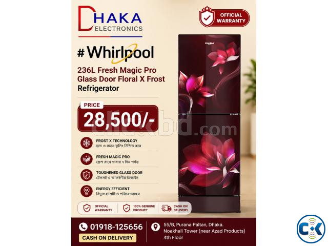 Whirlpool 236L Fresh Magic Pro Glass Door Floral X Frost Ref | ClickBD image 2