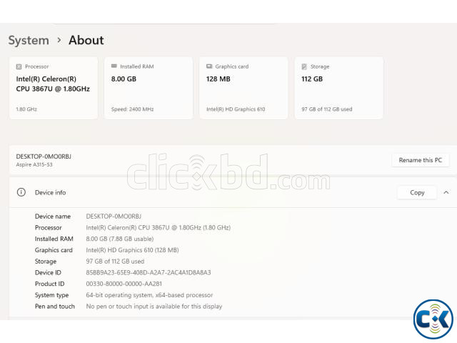 Acer Leptop Intel Dual Core 10 Gen 8GB RAM 128GB SSD 500GB | ClickBD image 5